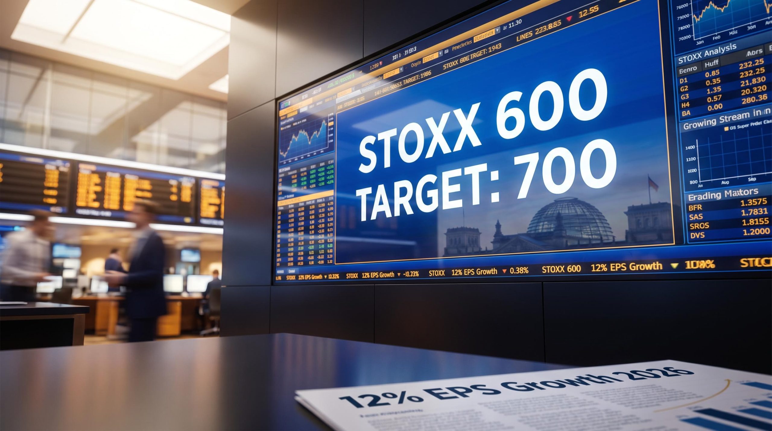 Citi STOXX 600 target 700 displayed on a European exchange trading screen with 12% EPS growth 2026