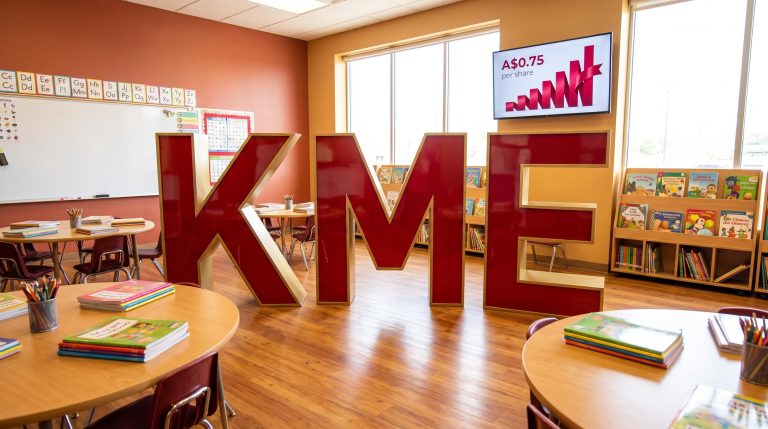 classroom with large KME letters