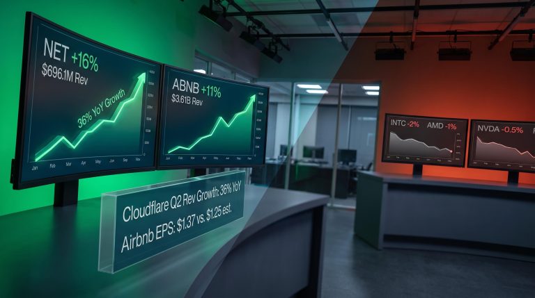 Cloudflare 36% revenue growth and Airbnb 11% after-hours gain split against hardware stock declines in AI earnings divergence