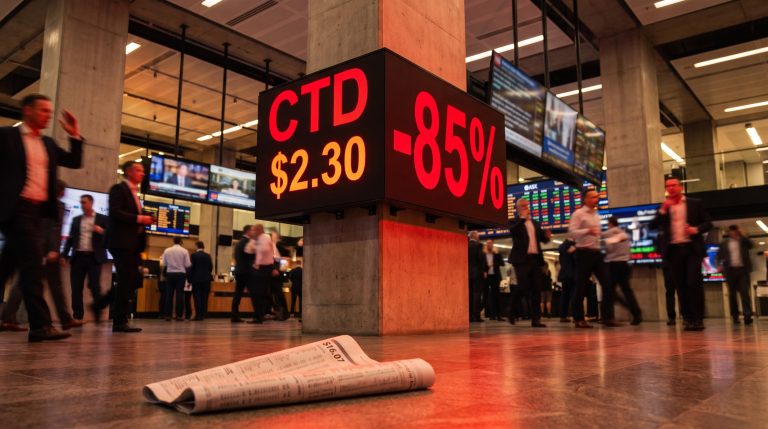 ASX trading screen showing CTD at $2.30 and -85% in red as Corporate Travel Management shares resume trading