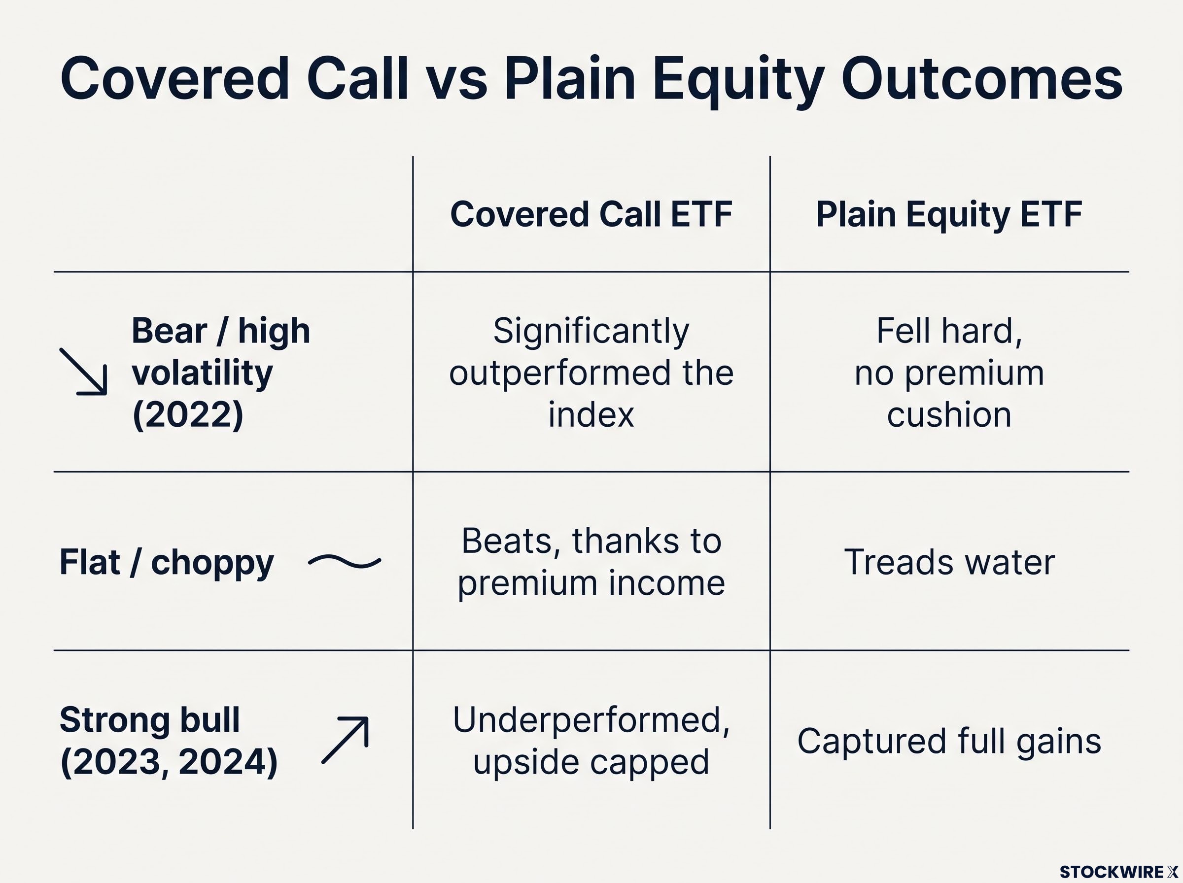 Performance Matrix: Covered Calls vs Plain Equity Outcomes