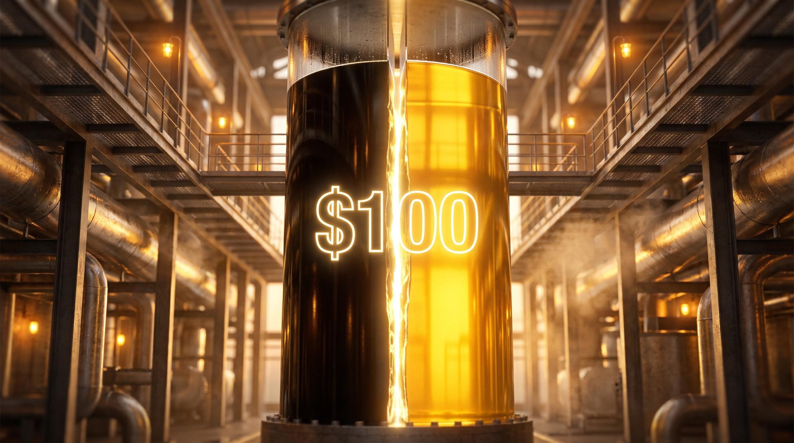 Diesel crack spread hits $100 per barrel record — crude vs refined diesel gap visualised in refinery setting