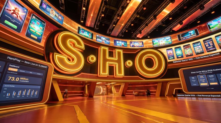 Futuristic gaming showcase interior
