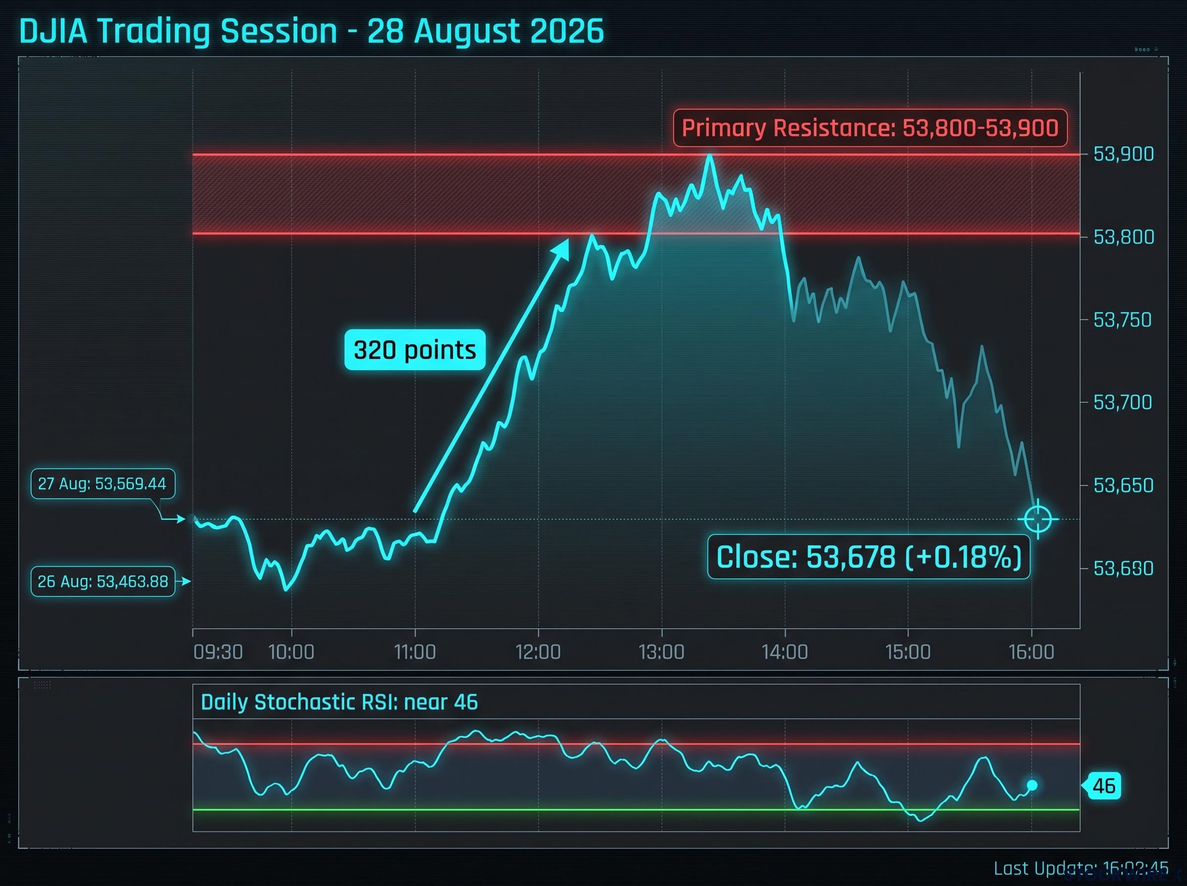 DJIA Intraday Rejection at Structural Resistance