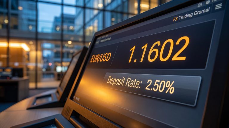 ECB deposit rate at 2.50% on FX trading terminal as EUR/USD slips to 1.1602 after September hike