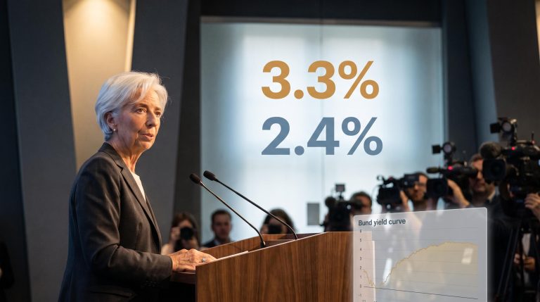Christine Lagarde at ECB September press conference with 3.3% headline and 2.4% core inflation figures in contrast
