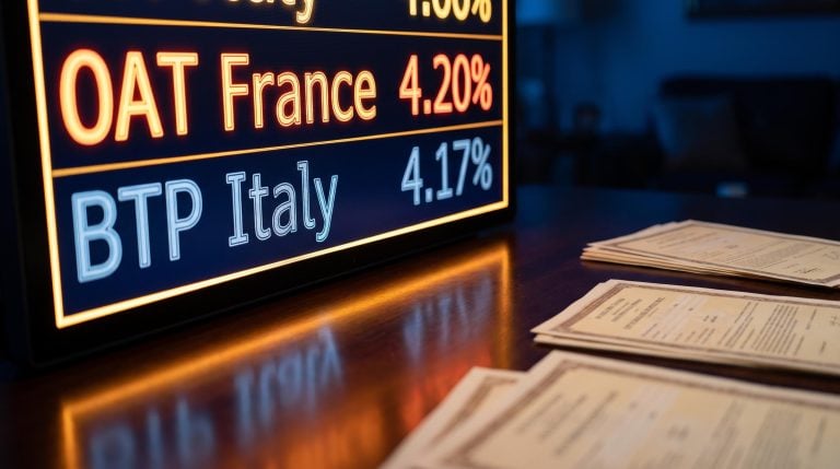 Bond terminal showing France OAT yield above Italy BTP, visualising eurozone sovereign bond yields inversion