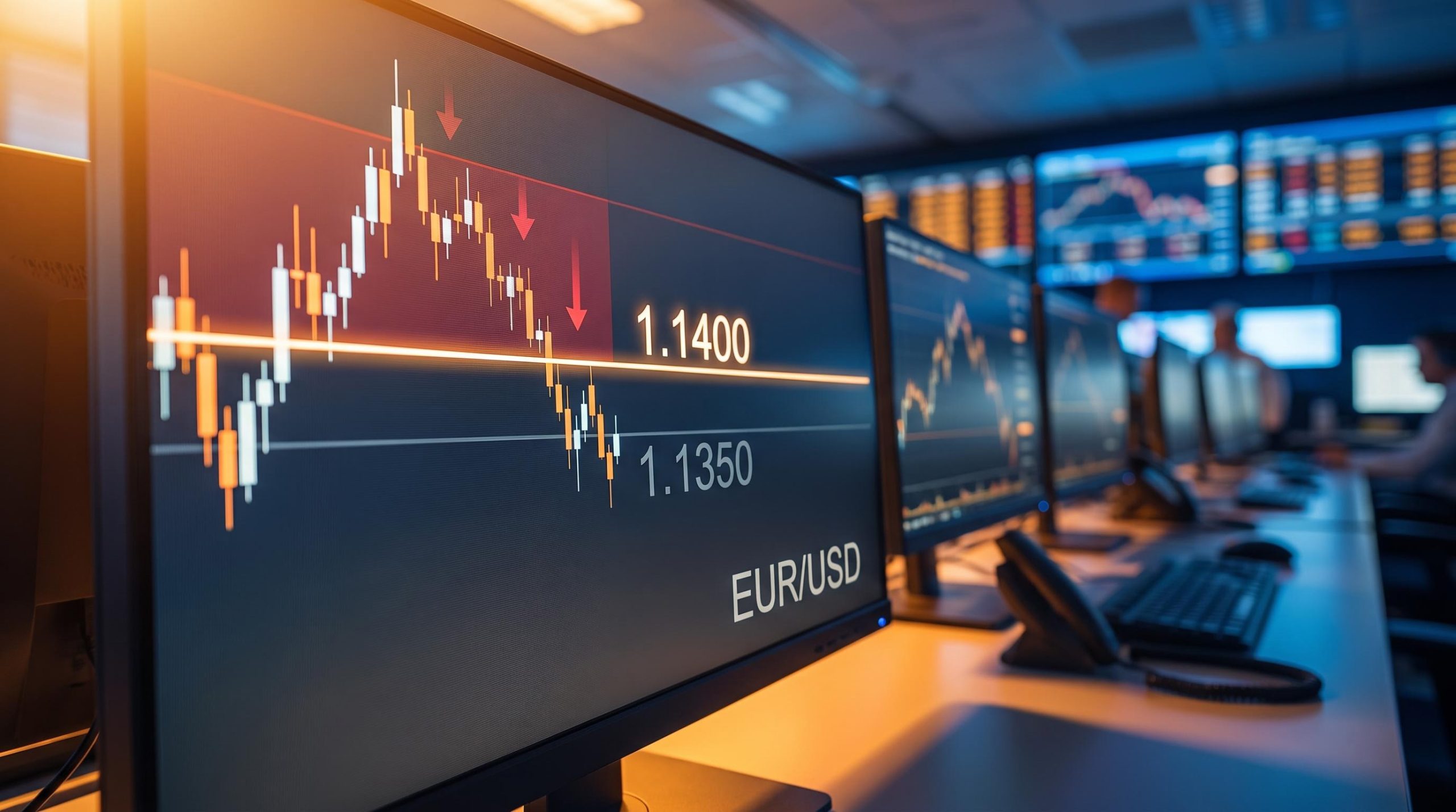 EUR/USD 1.14 resistance level on FX trading terminal with spot price pinned at 1.1350 below