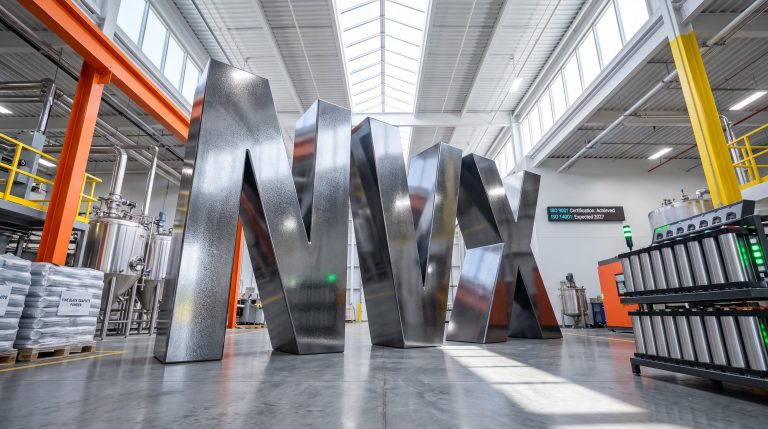 Metal letters in warehouse