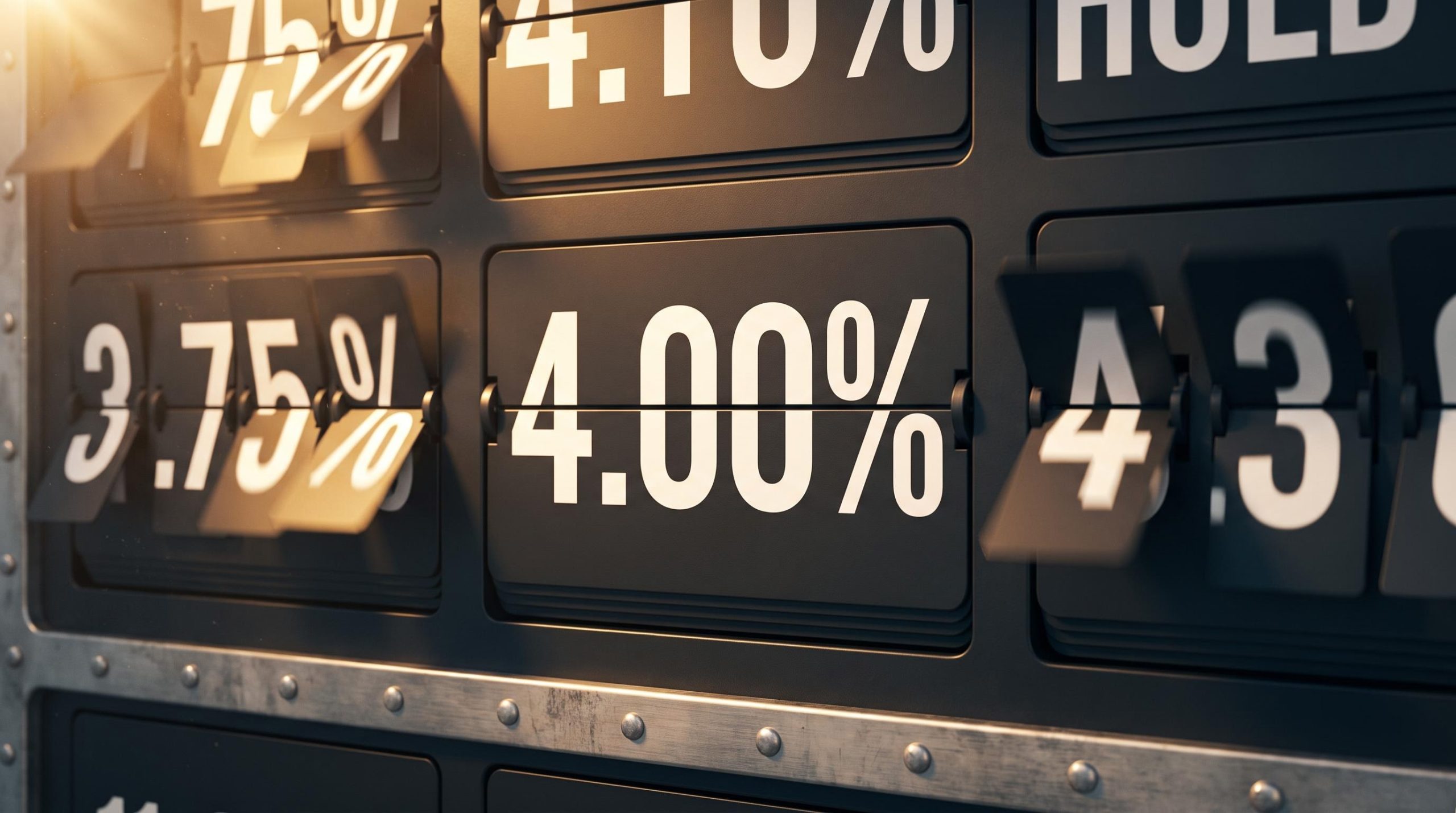 Fed funds rate split-flap board locked at 4.00% as Wall Street forecasts diverge on December hike