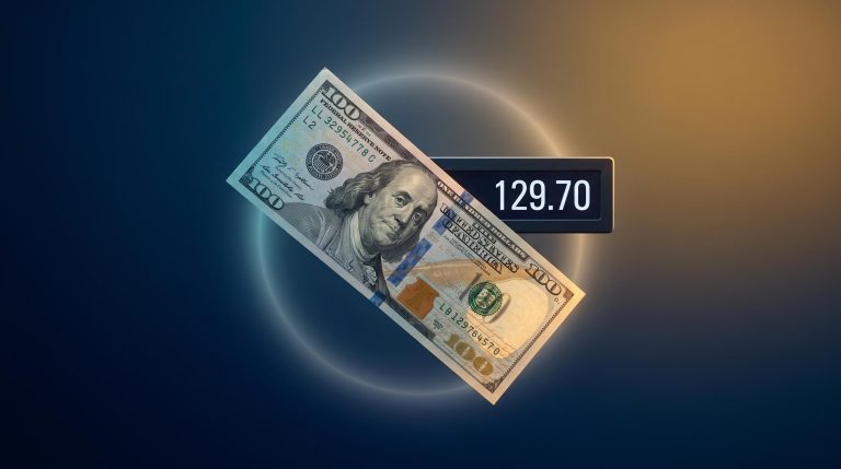US dollar bill suspended in cinematic light with Fed sentiment index reading 129.70 — Fed monetary policy tools explained