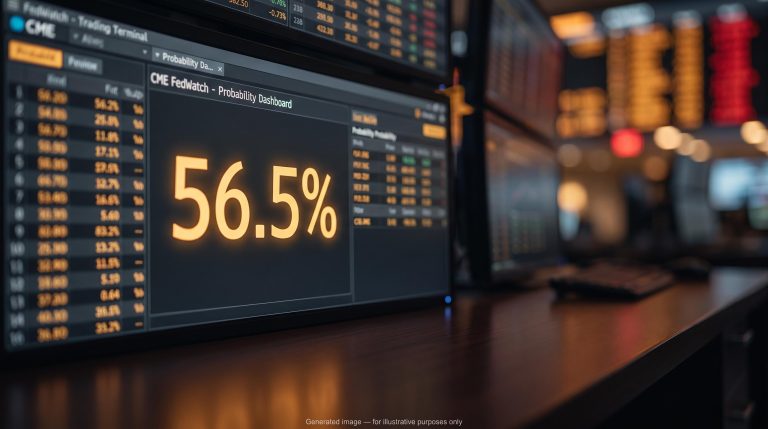 FedWatch terminal displaying 56.5% Fed rate hike probability — tools investors use during Fed tightening cycle
