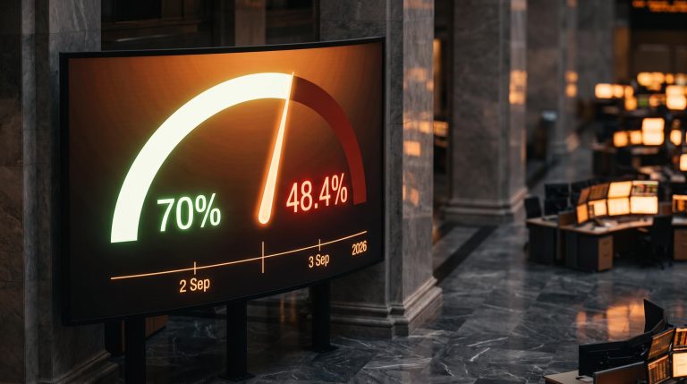 CME FedWatch probability gauge showing Fed rate hike odds collapsing from 70% to 48.4% in 48 hours