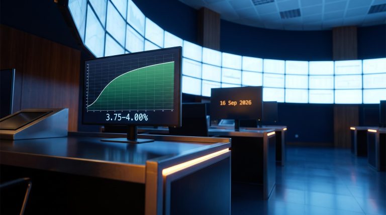 OIS curve on trading floor screens signals Fed rate hike USD outlook after 16 Sep 2026 FOMC decision