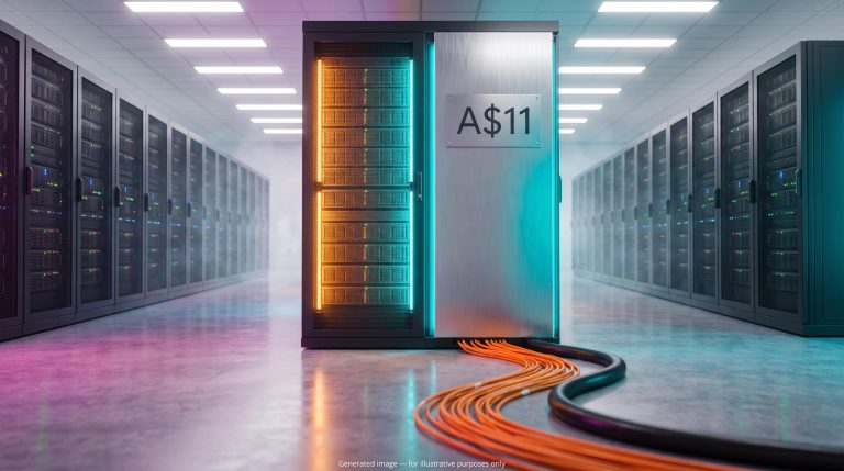 Firmus Technologies ASX float explained: GPU data centre rack split in two colours with an A$11 offer price plaque