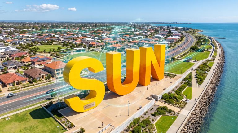large sun letters coastal road