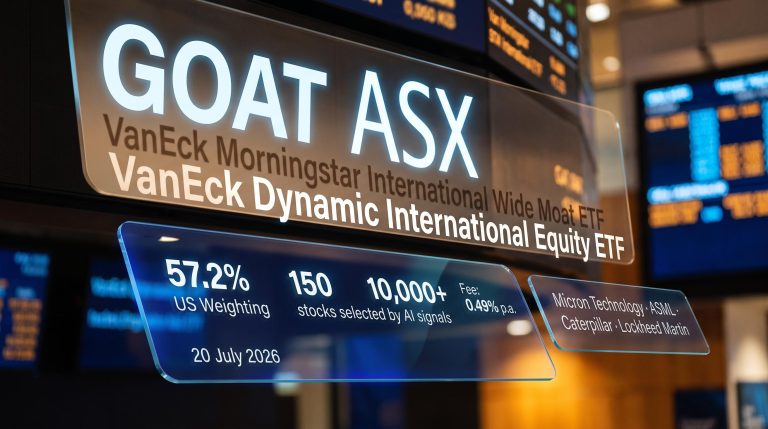 GOAT ETF ASX ticker board showing strategy shift to AI-driven model on 20 July 2026 with key data overlays