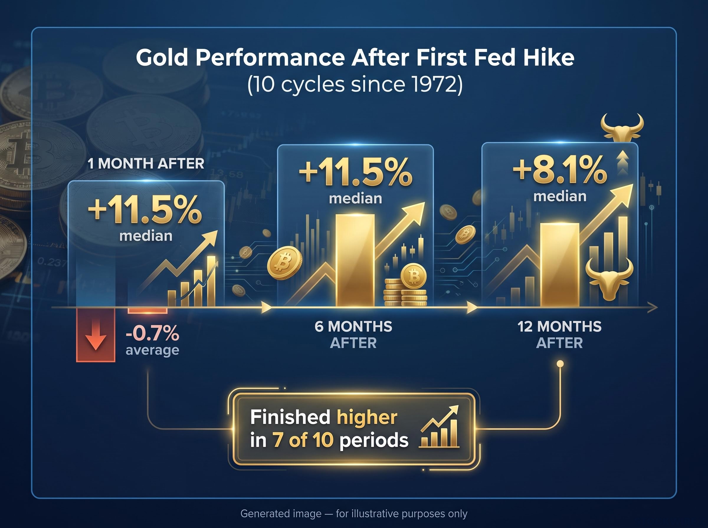 Gold Performance After First Fed Hike (Since 1972)