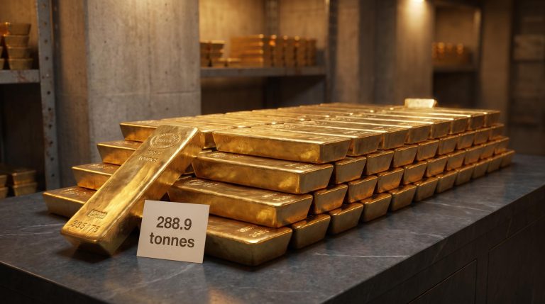 Gold bullion bars with 288.9 tonne central bank purchase figure — structural gold investment thesis analysis