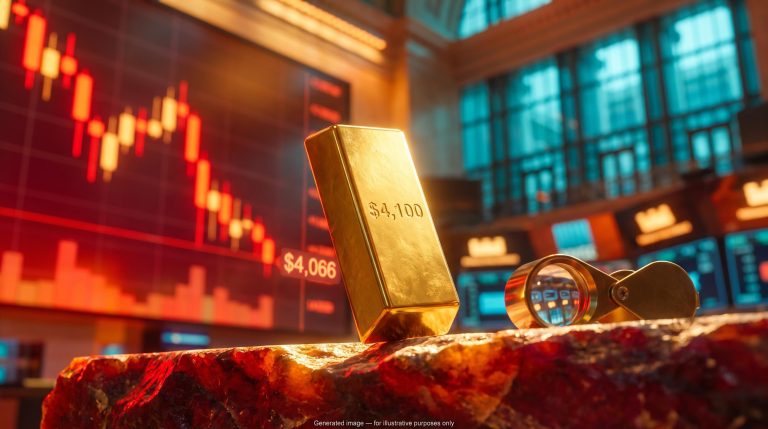 Gold price analysis: gold bar stamped $4,100 support level before a red falling chart after hawkish Fed minutes