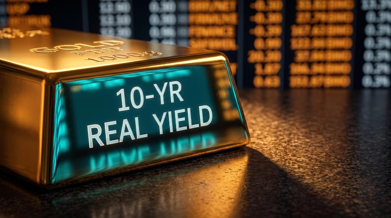 Gold bar reflecting Treasury yield data — MUFG analysis questions gold price debasement signal