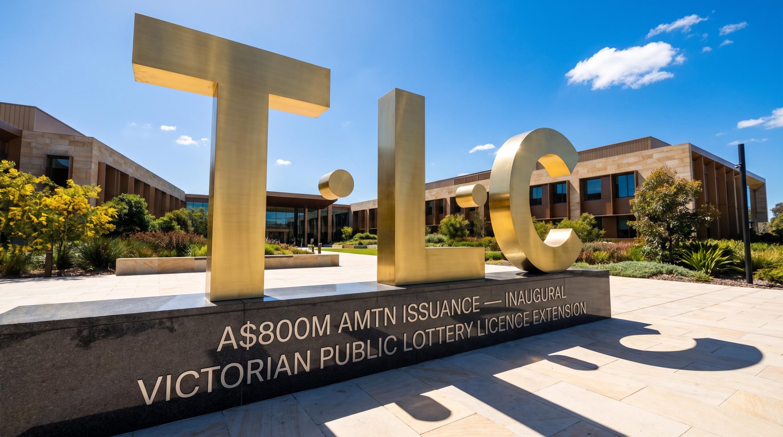 Large golden T-L-C sculpture