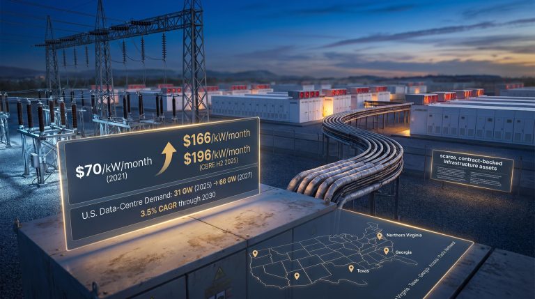 Goldman Sachs AI infrastructure thesis: data-centre power demand rising 31 GW to 66 GW with $166/kW lease rates