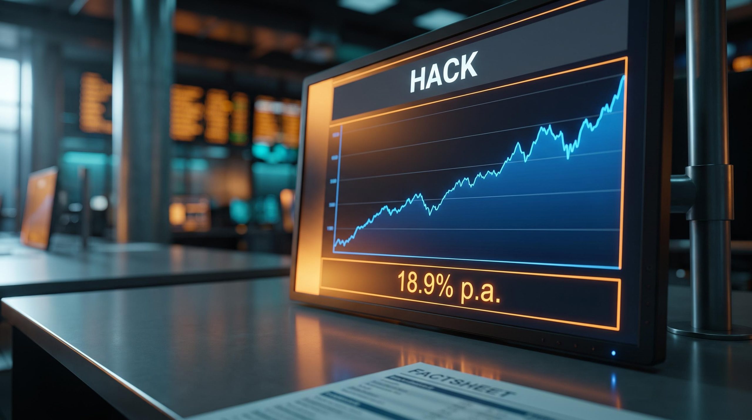 HACK ETF 18.9% annualised return chart on trading terminal — ASX cybersecurity ETF performance analysis