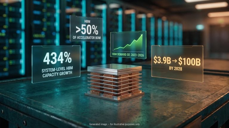 HBM memory stack with 434% system-level capacity growth and $100B market data panels — SK Hynix demand analysis