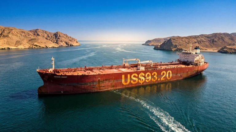 Lone VLCC supertanker in near-empty Strait of Hormuz as oil price surge hits US$93 amid sanctions