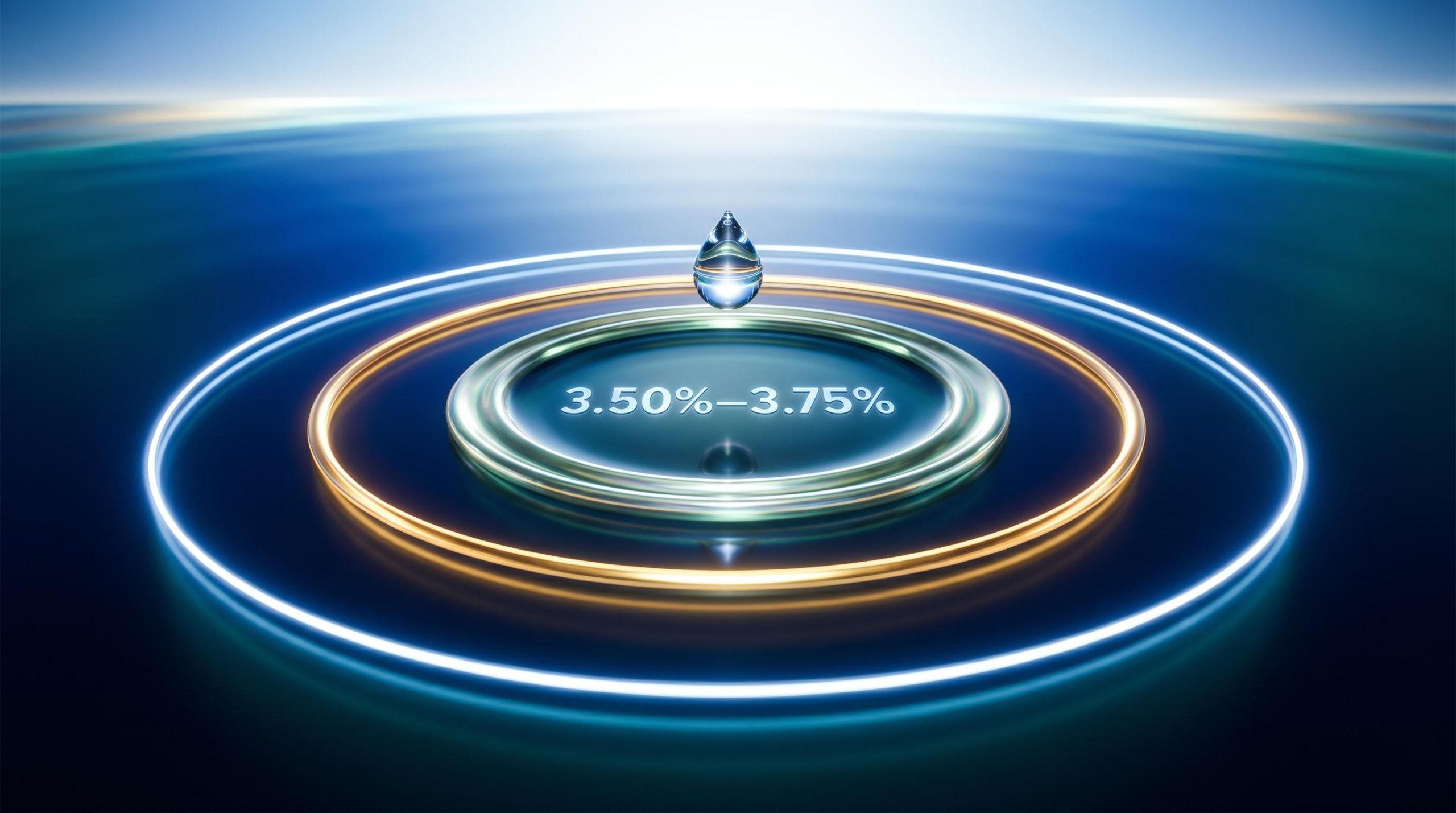 Single rate decision rippling outward across cobalt liquid surface, illustrating how central banks set interest rates