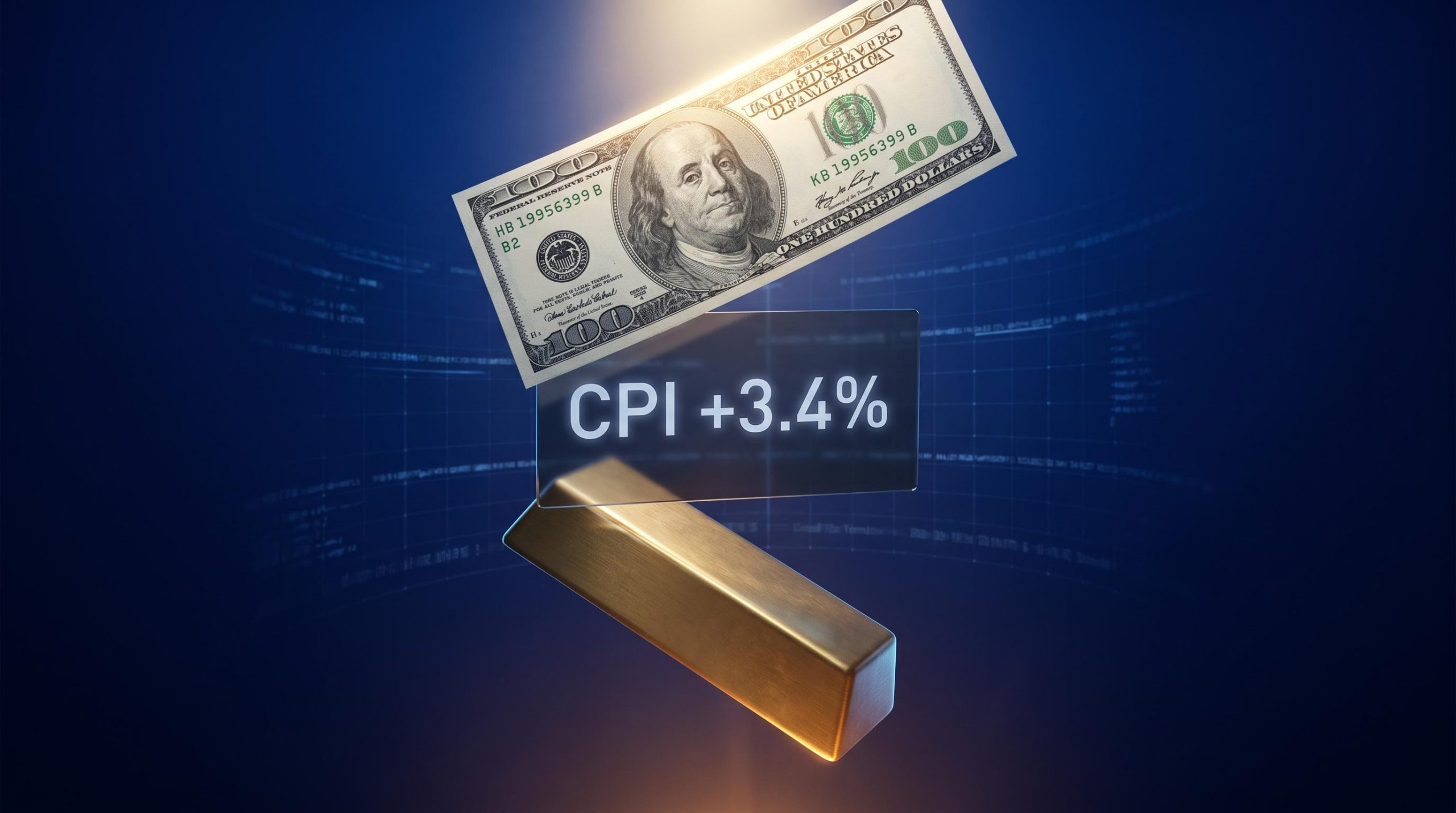 US dollar rising and gold bar falling as CPI +3.4% inflation print triggers rate mechanism shift
