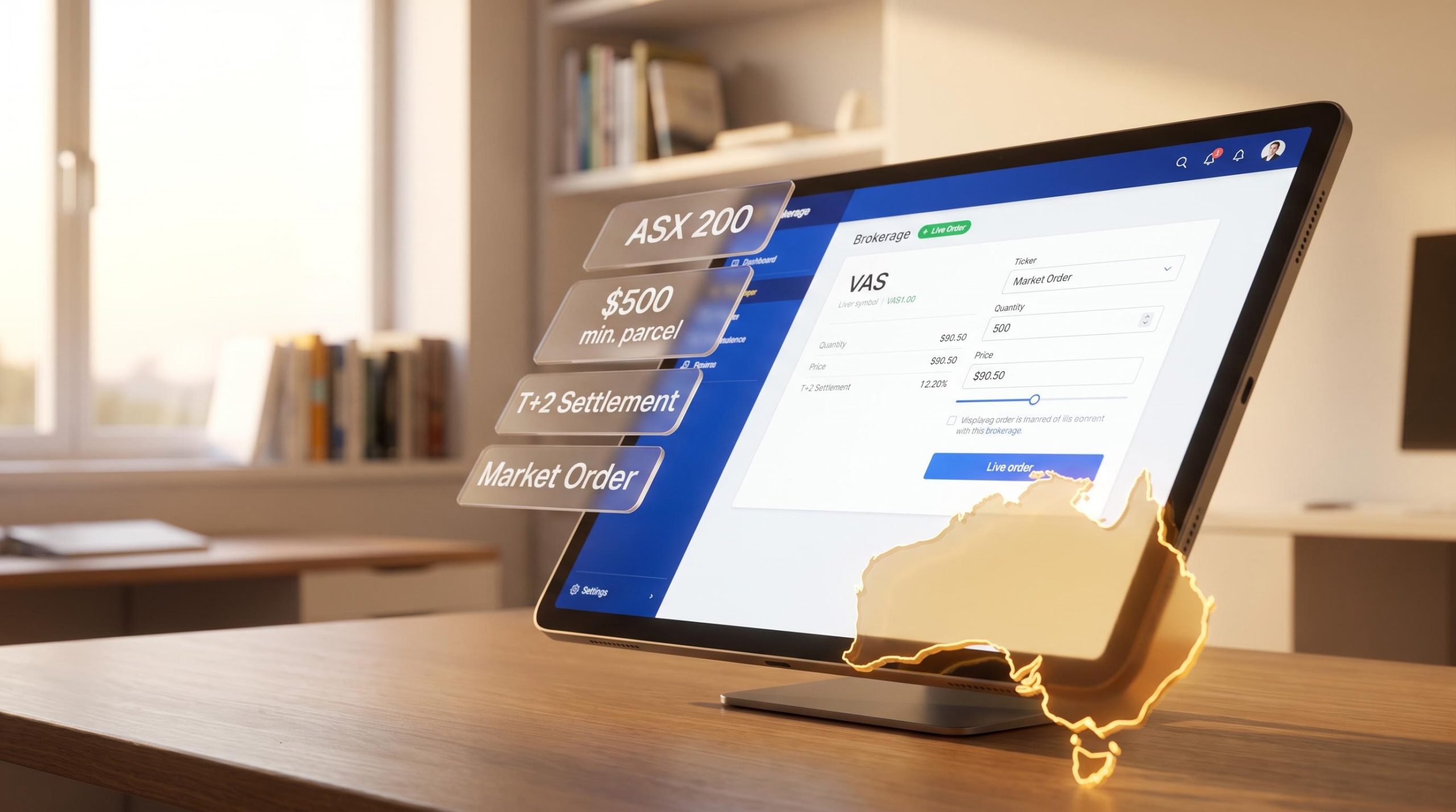 ASX brokerage order screen showing VAS ticker and market order entry — how to buy shares in Australia