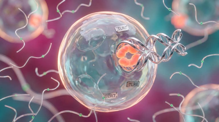 Immune regulatory mechanism: a molecular brake clamps the TLR7 and TLR8 viral sensors on an immune cell, held inactive