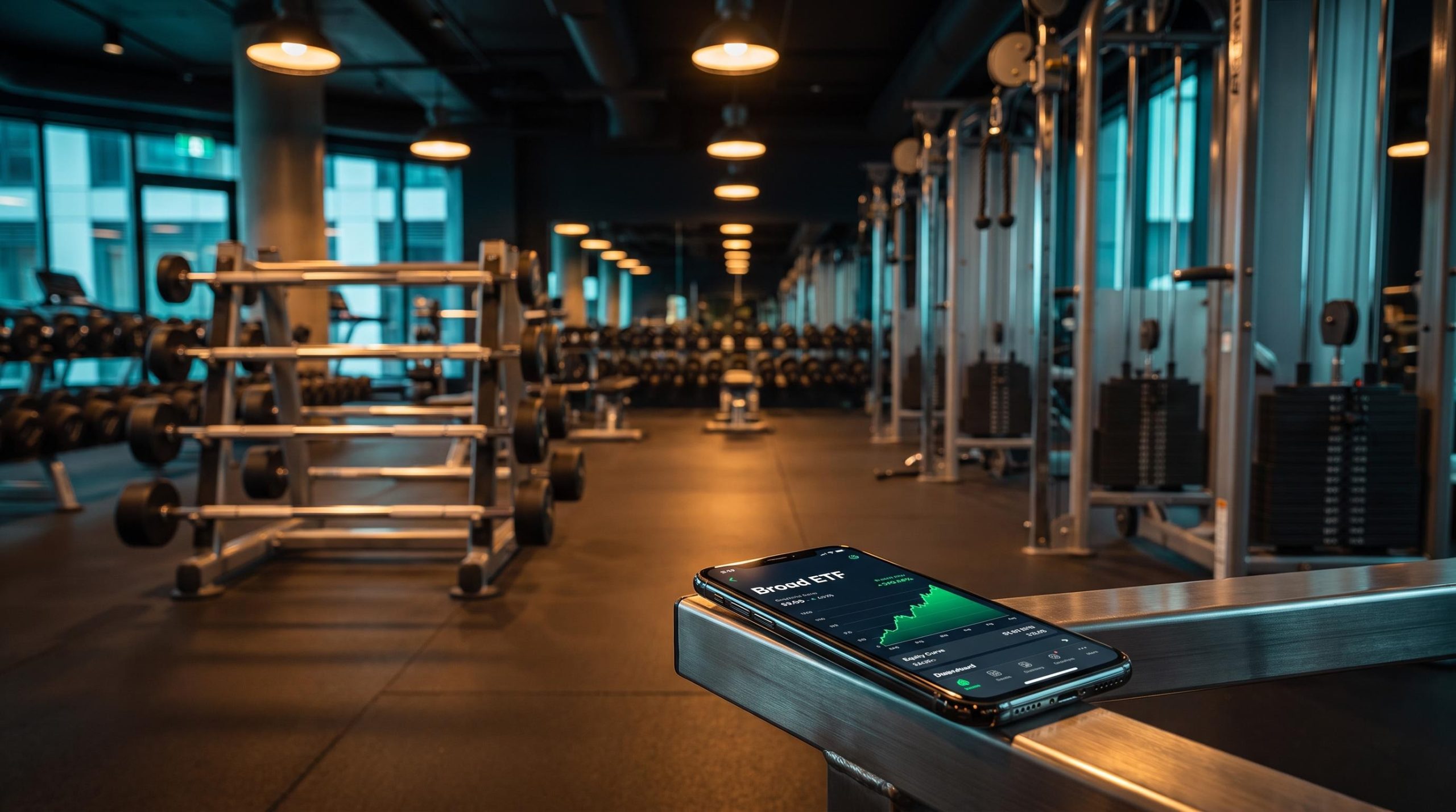 Gym interior with ETF portfolio screen — concentration risk vs diversification for small business owners