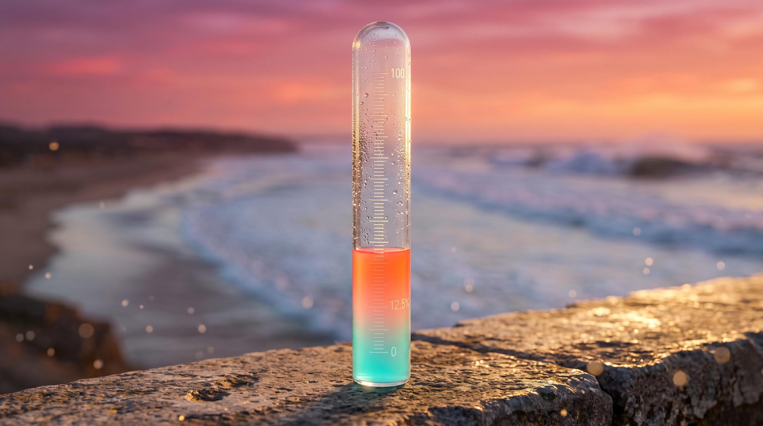 Glass gauge showing a low 12.5% reading before calm and stormy seas, illustrating IV rank for SPY options