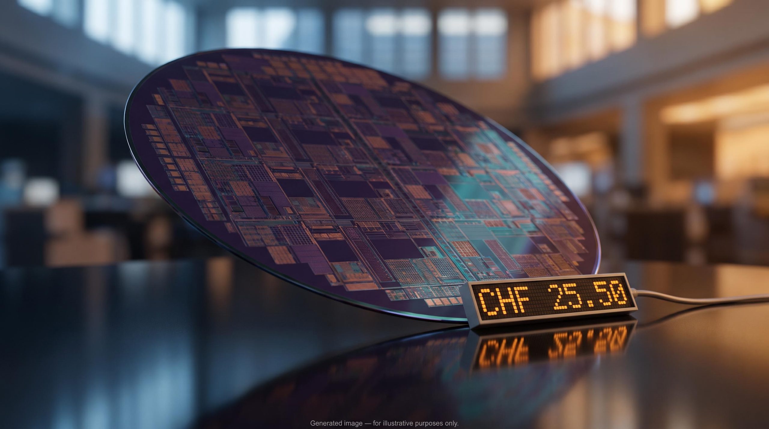 Silicon wafer with CHF 25.50 data point — Jefferies European chip stocks cycle-peak analysis