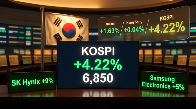 KOSPI surges +4.22% on 13 August 2026 as SK Hynix jumps 9% and Samsung gains 5% on AI memory demand