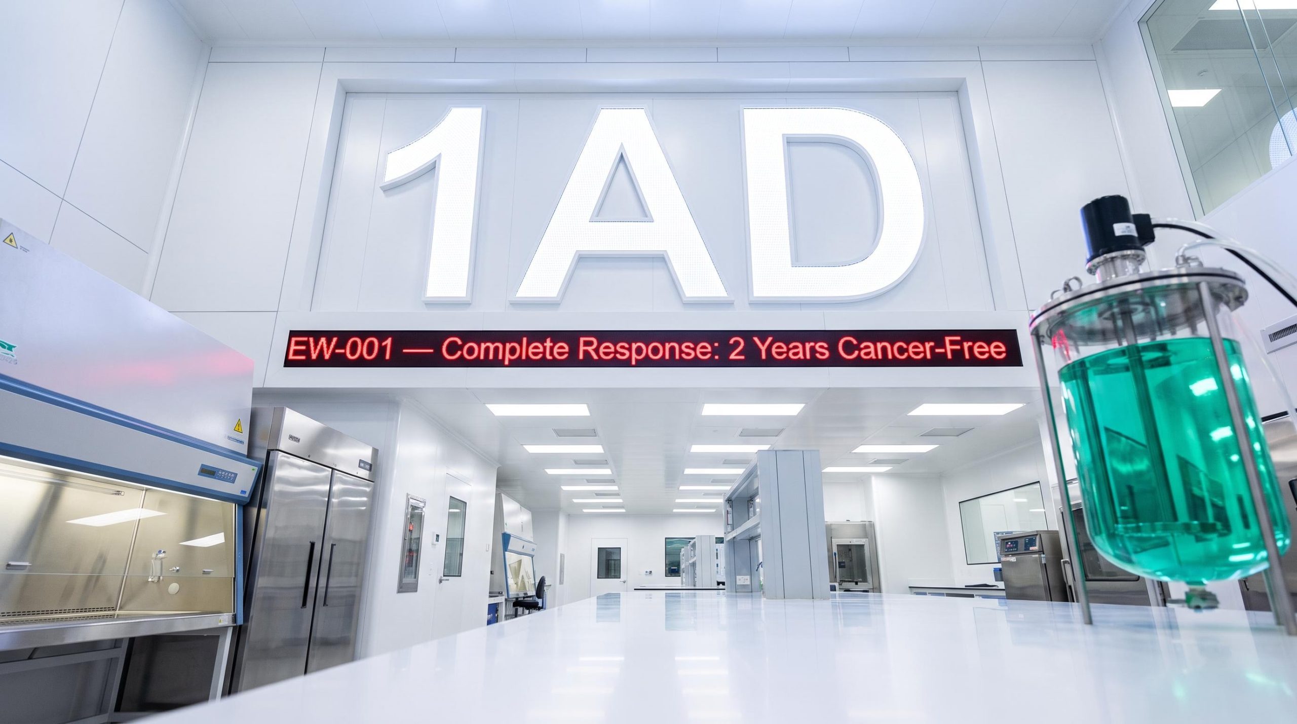 Lab with cancer-free message