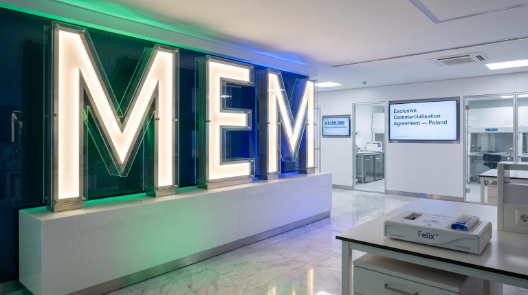 Modern lab with MEM letters