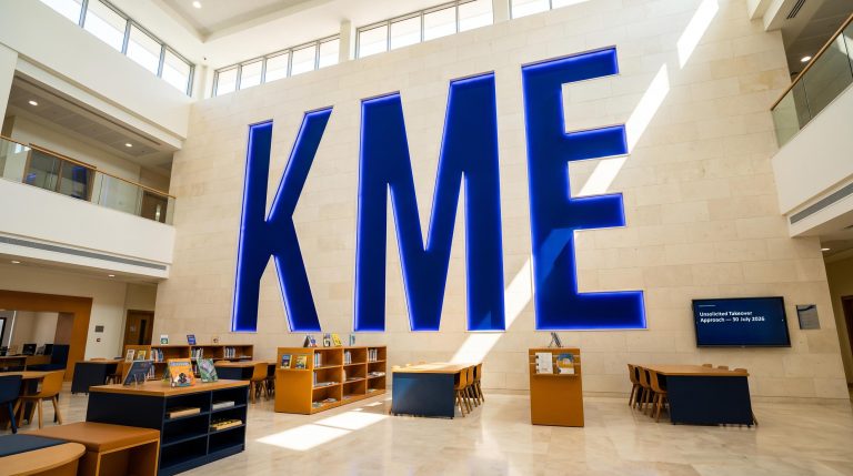 Interior library with KME sign