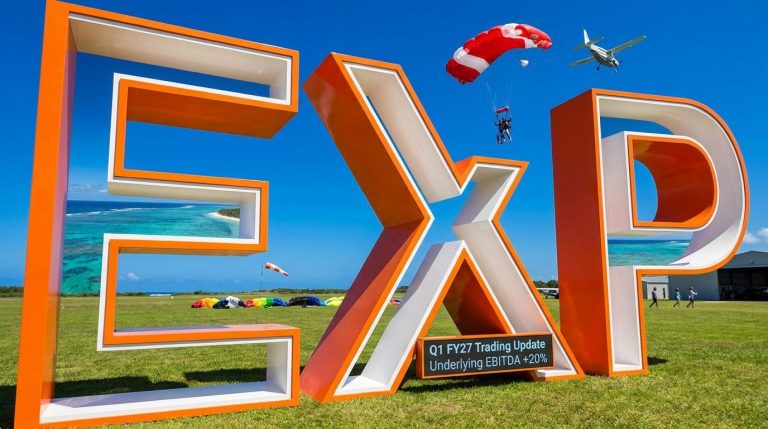 EXP sign with parachuter