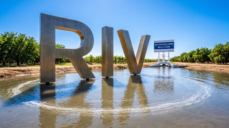 metal letters RIV in pond