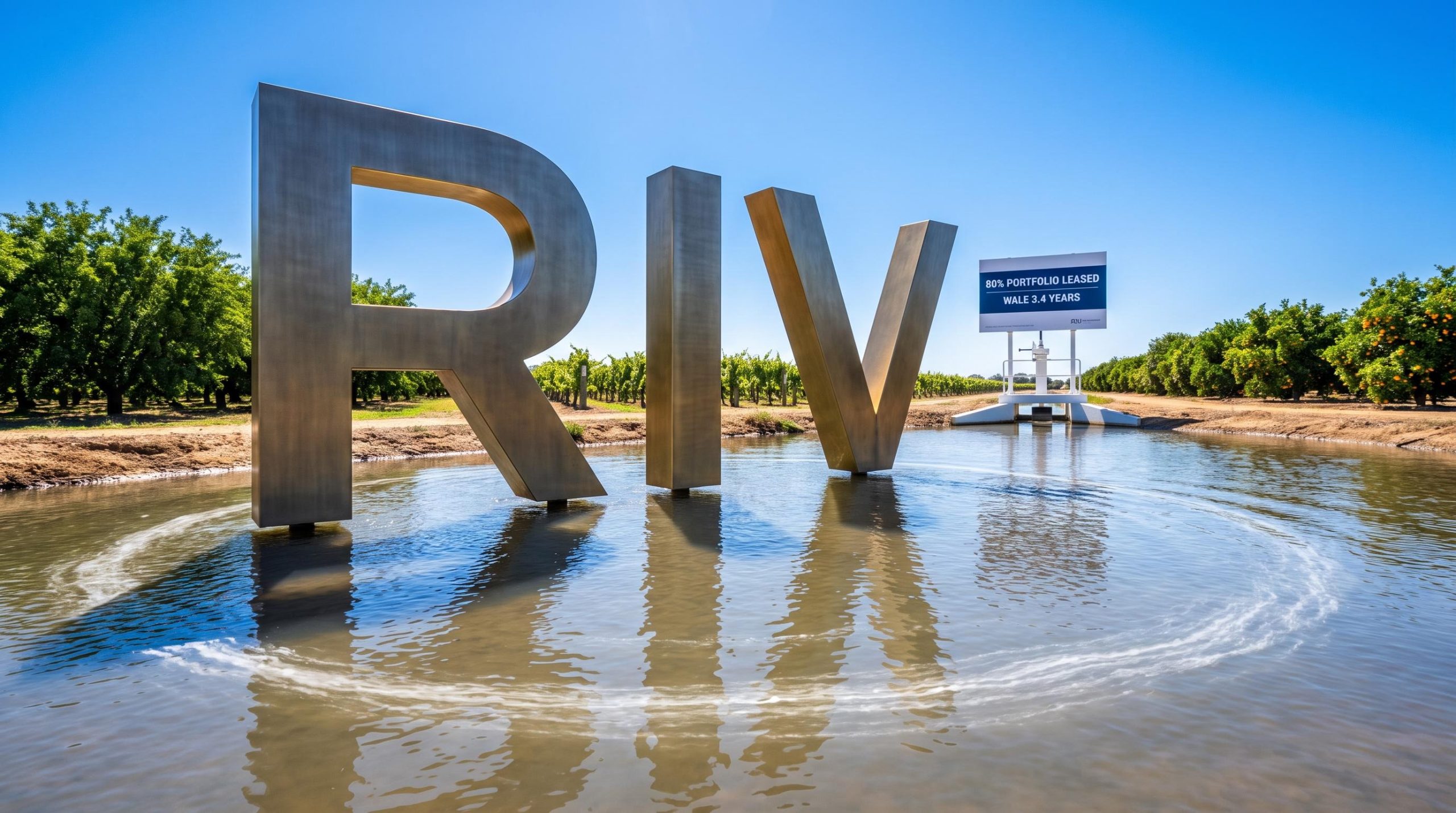 metal letters RIV in pond