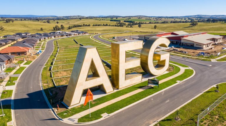 Giant AEG letters in field