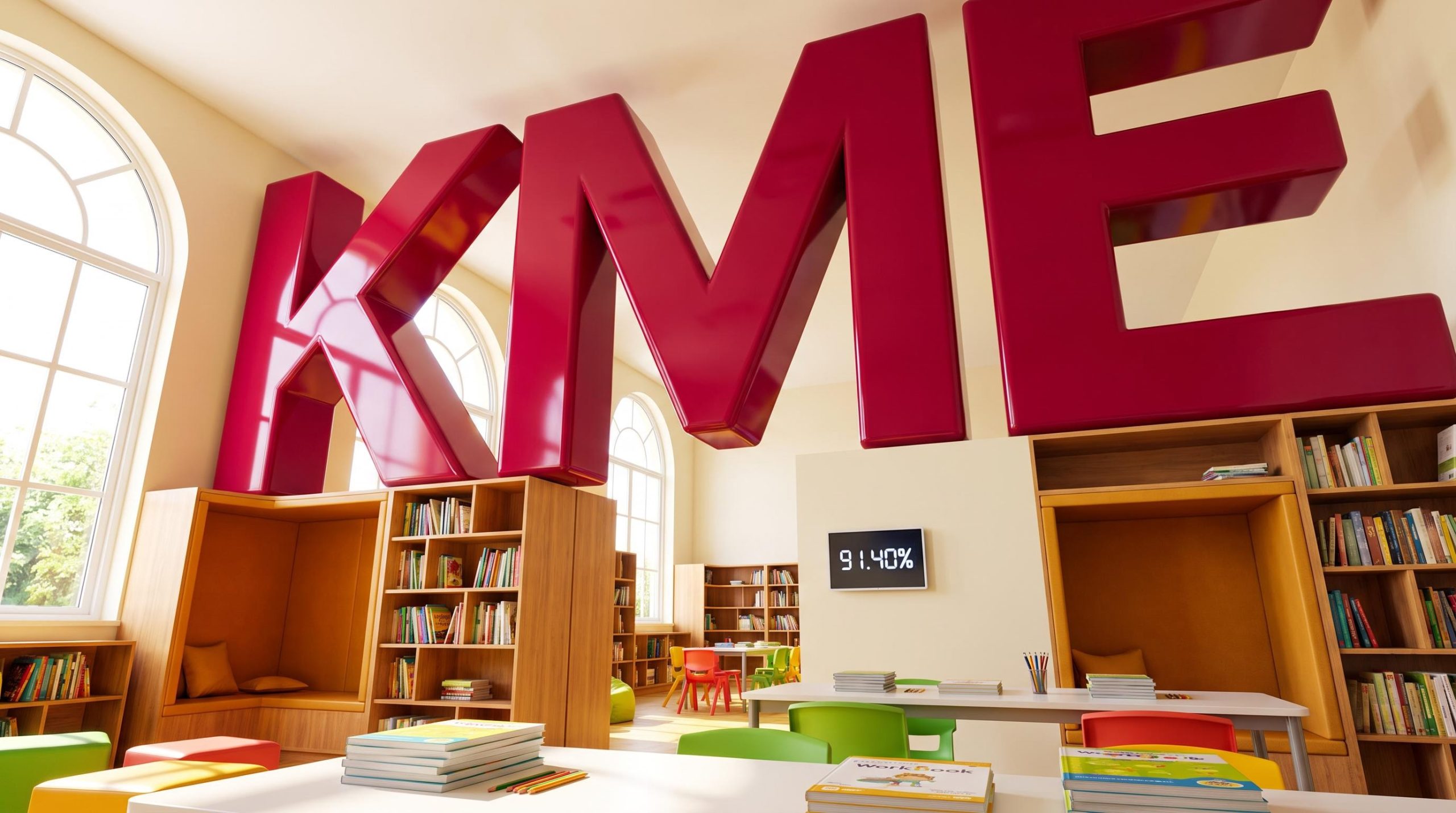 Colorful library with giant letters