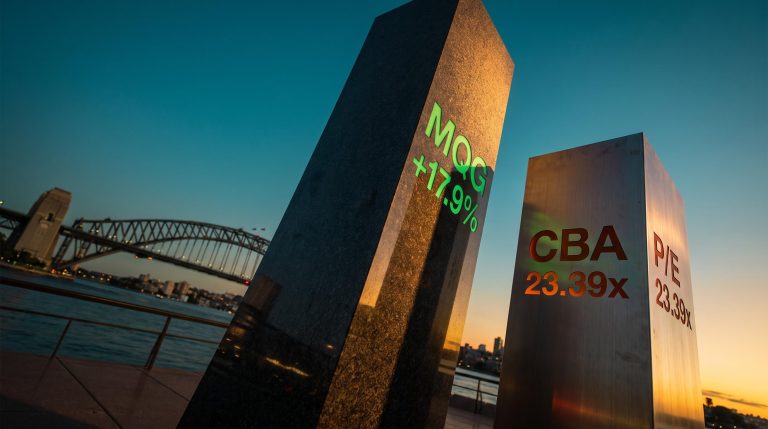 MQG vs CBA valuation pillars against Sydney Harbour with P/E and YTD return data in 2026 analysis