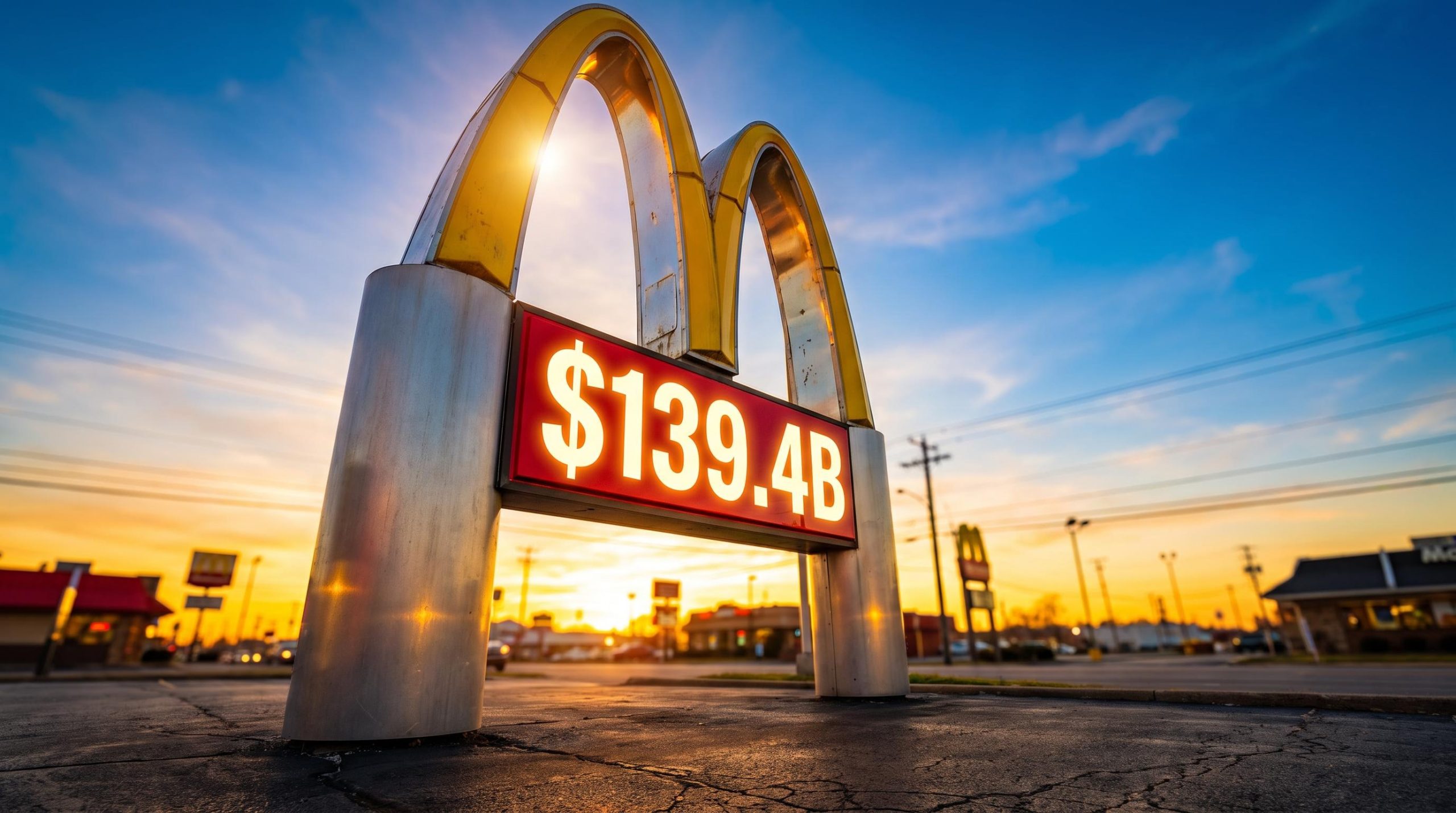 McDonald's golden arches sign with "$139.4B" systemwide sales figure — franchise model revenue explainer