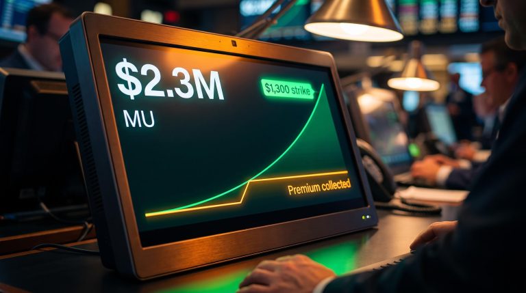 MU options flow: $2.3M long call vs short put structures shown on a trading terminal screen