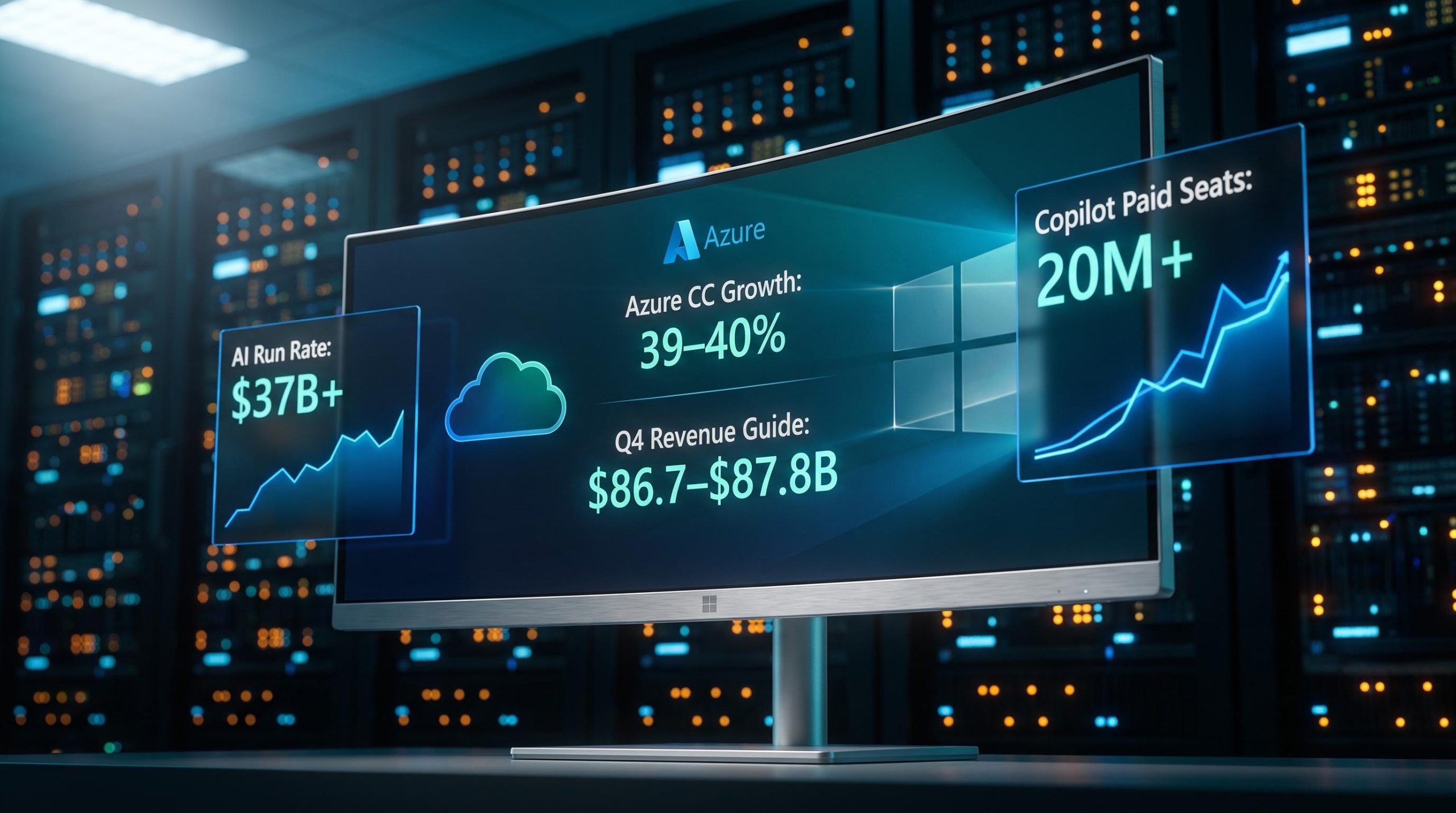 Microsoft Azure growth data displayed on server-room monitor ahead of fiscal Q4 2026 earnings on 29 July